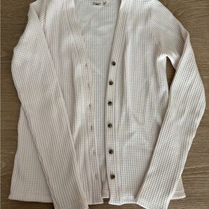 Faherty Cream Waffle Knit Cardigan